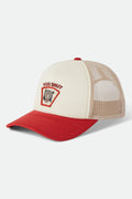 Unisex Lost In Reality NetPlus Trucker Hat in the color Whitecap/Adrenaline Rush - Front Product View