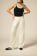 Women's Ringer Organic A-Tank in the color Black/Off White - Additional Fit View
