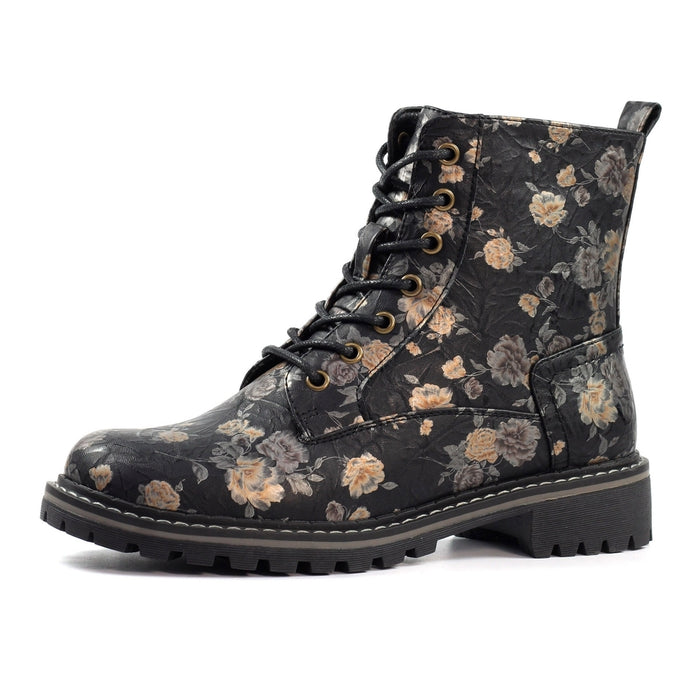 Lunar Dazzle Black Floral Ankle Boots GLW037 BK