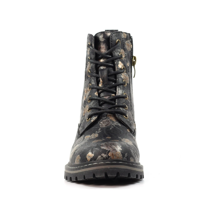 Lunar Dazzle Black Floral Ankle Boots GLW037 BK