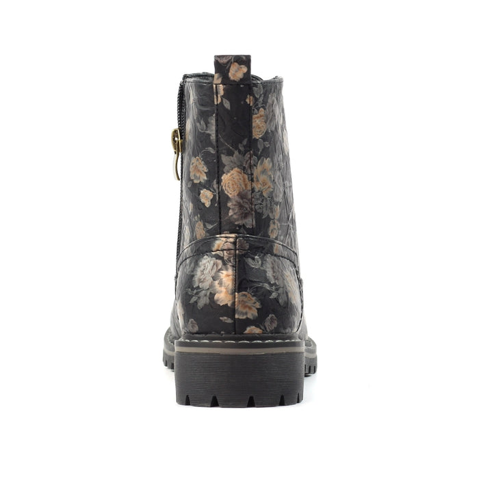 Lunar Dazzle Black Floral Ankle Boots GLW037 BK