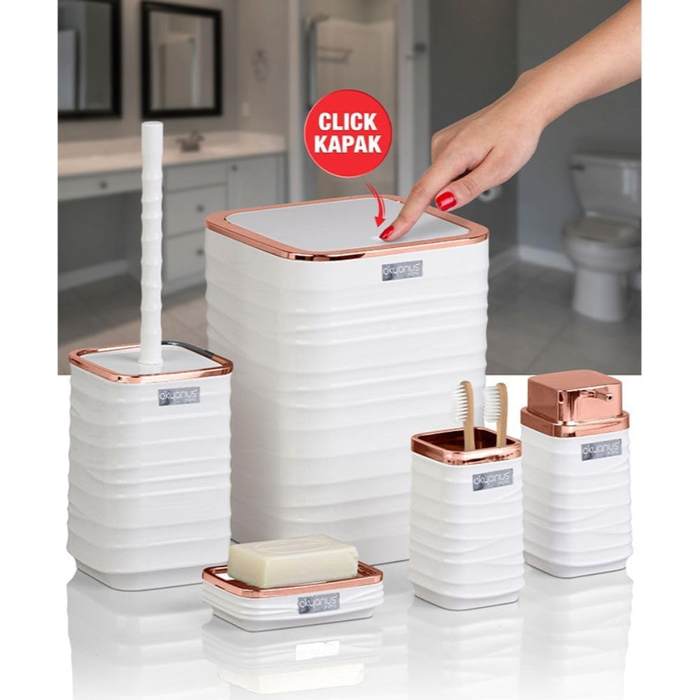 Okyanus bathroom set contents and components flat lay