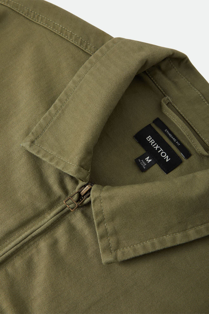 Men's Mechanic Garage Zip Jacket in the color Olive Surplus Herringbone - Additional Laydown image