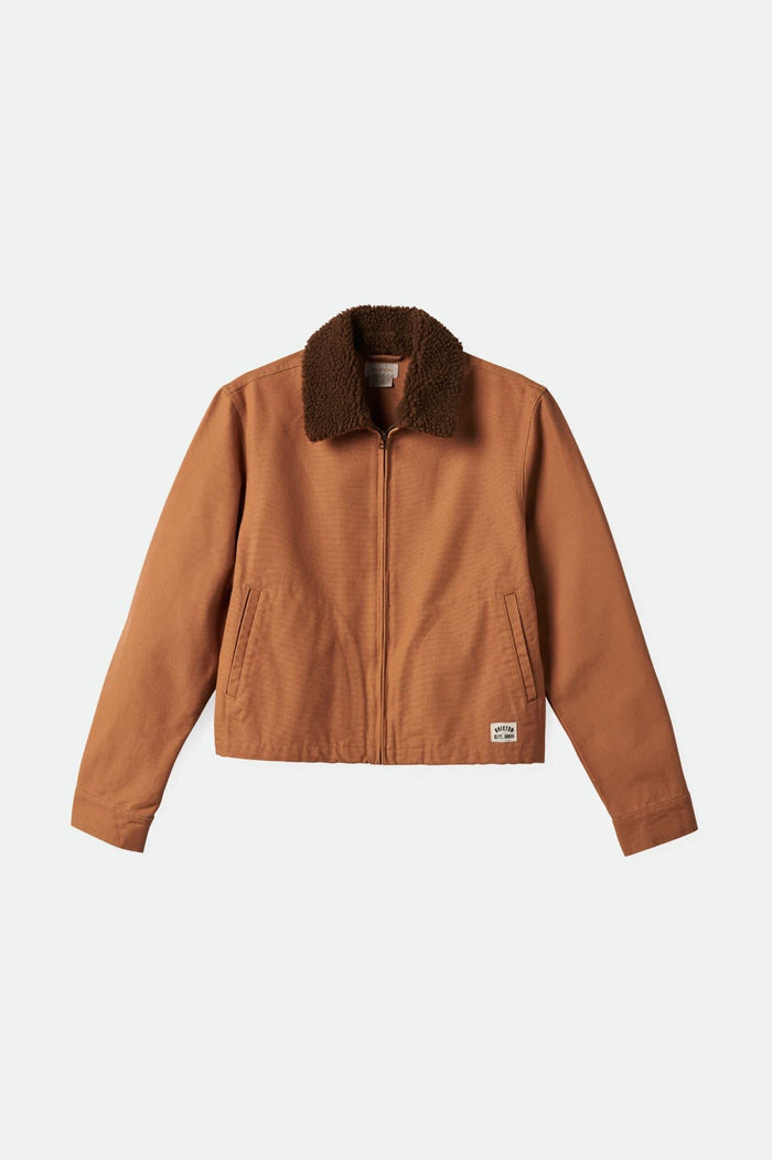 Women's Mechanics Women's Garage Sherpa Zip Jacket in the color Tobacco Brown - Front Product View