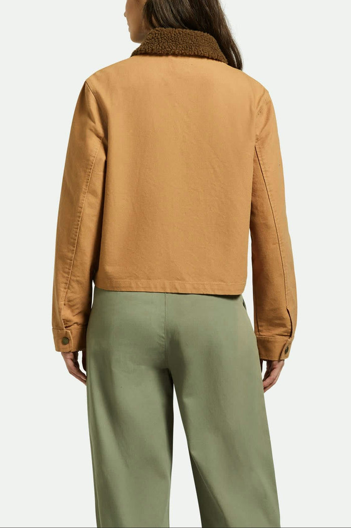 Women's Mechanics Women's Garage Sherpa Zip Jacket in the color Tobacco Brown - Women's Back View