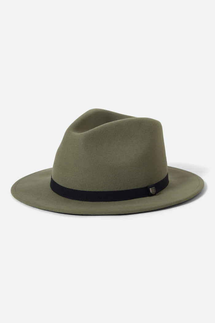 Unisex Messer Packable Fedora in the color Olive Surplus/Black - Front Product View