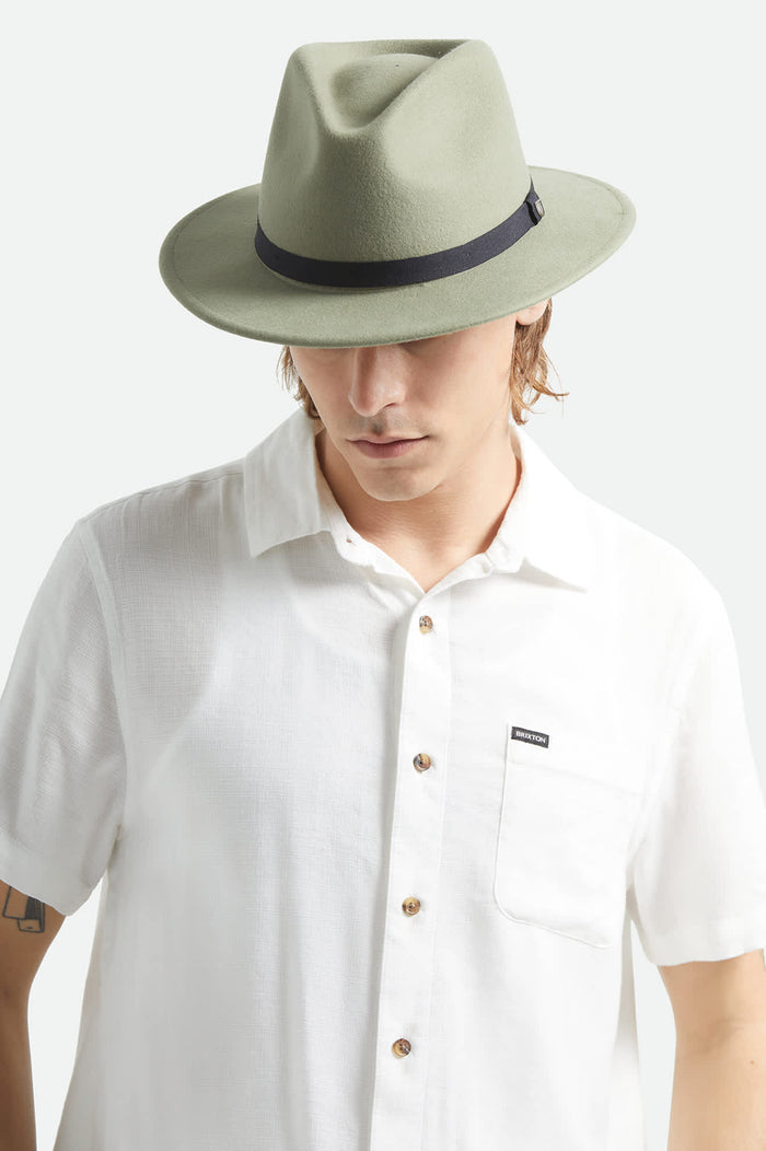 Unisex Messer Packable Fedora in the color Olive Surplus/Black - Men's Front View
