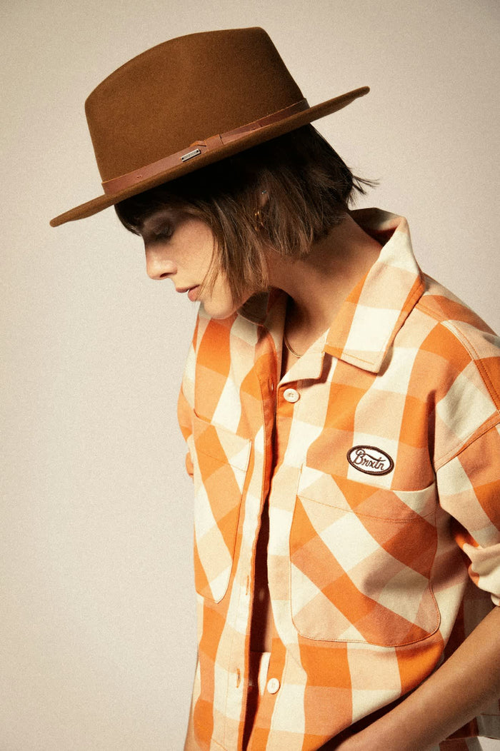 Unisex Messer Traditional Fedora in the color Coffee - Women's Side View