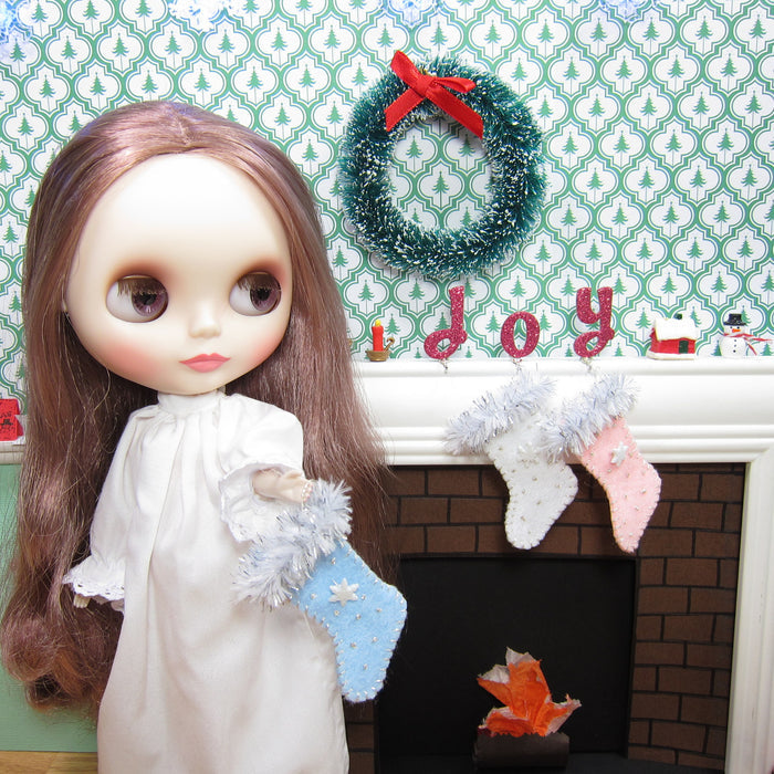Miniature felt Christmas stockings for Blythe dolls