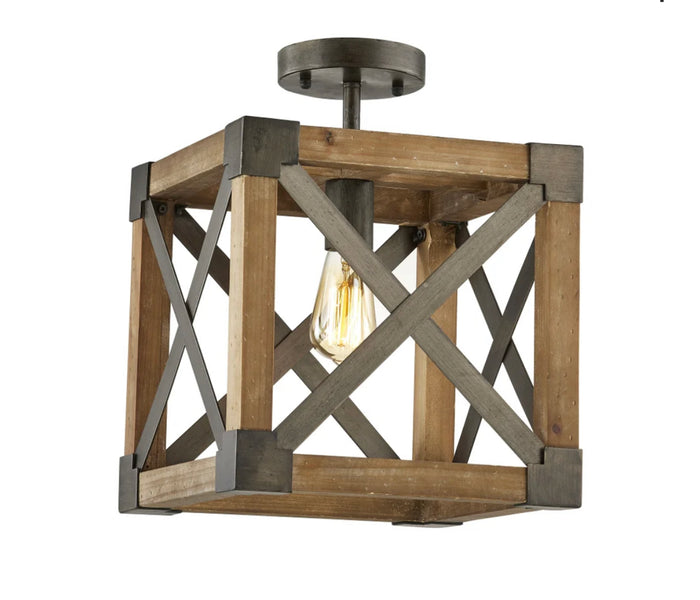 Modern Farmhouse Wood and Iron Semi-Flush Light