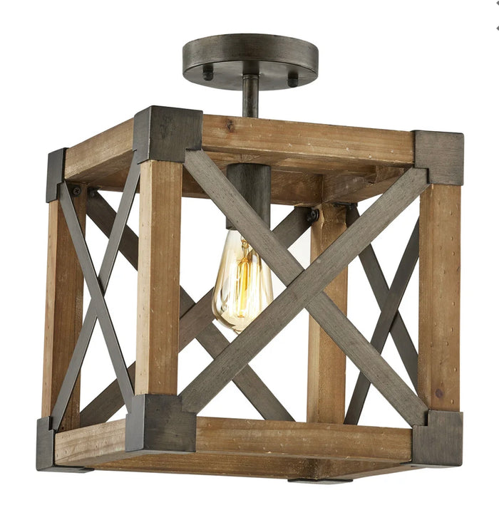 Modern Farmhouse Wood and Iron Semi-Flush Light