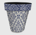 Navy and cream Damask Pattern Planter Pot