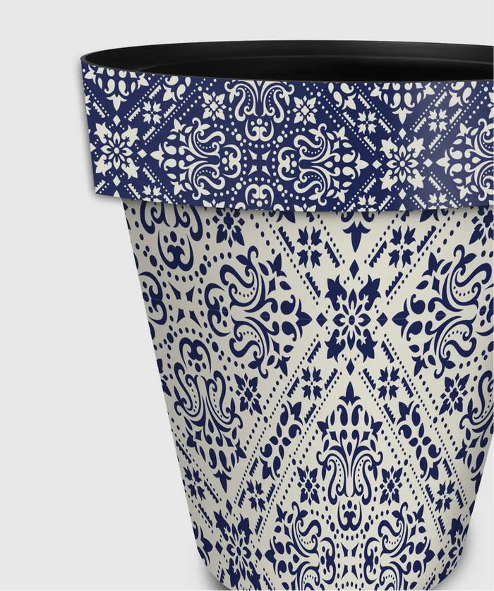 Navy and cream Damask Pattern Planter Pot