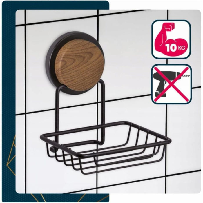 No Drill Rustproof Soap Dish Holder, Adhesive Wall Mount, Black