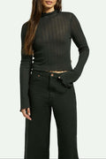 Brixton Women's Novelty Ribbed Turtleneck L/S - Washed Black | Front fit