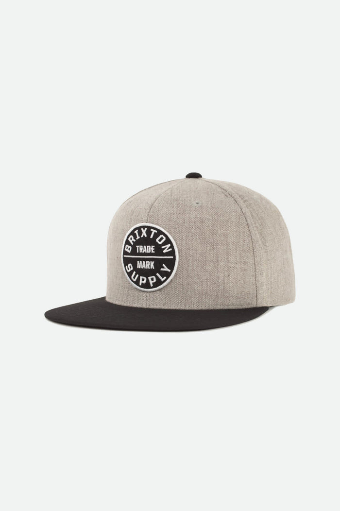 Unisex Oath III Snapback in the color Heather Grey/Black - Front Product Laydown Image