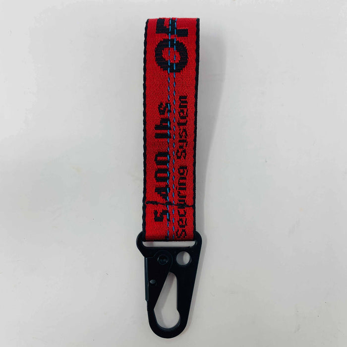 Custom-made Off White red keychain with authentic materials.