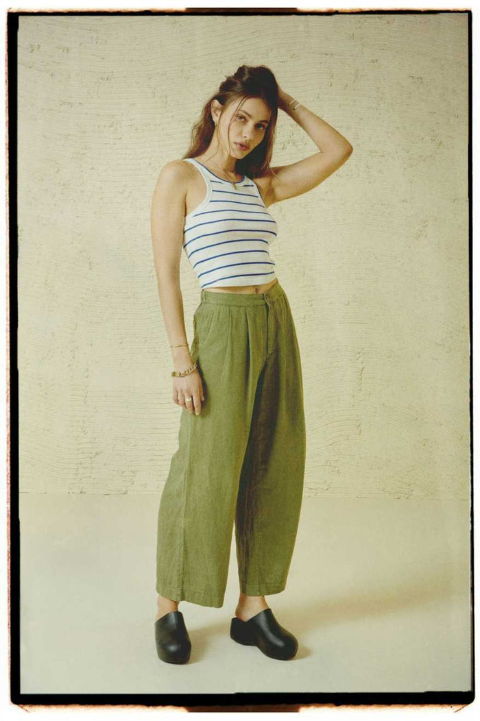 Organic Rib High Neck Tank Top - Off White/Surf The Web