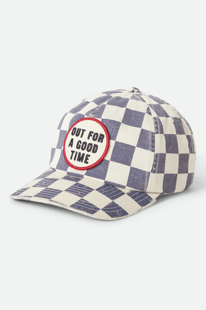 Women's Out For A Good Time Adjustable Hat in the color Navy Gingham - Front Product Laydown Image