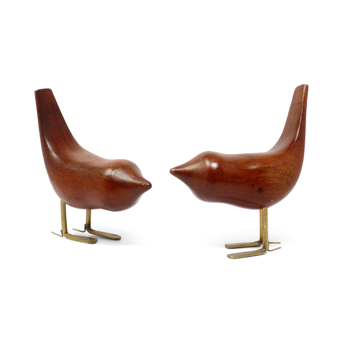 Pair of Danish Modern Teak and Brass Bird Sculptures
