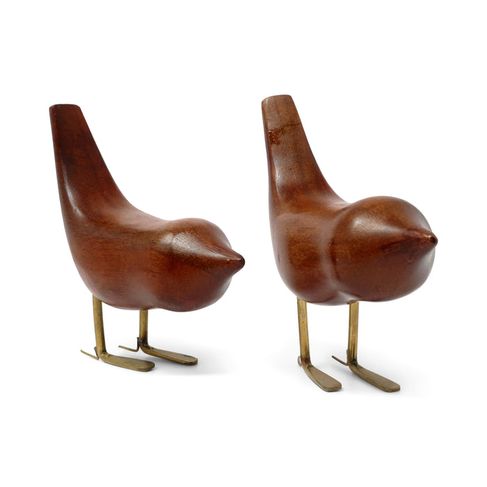 Pair of Danish Modern Teak and Brass Bird Sculptures
