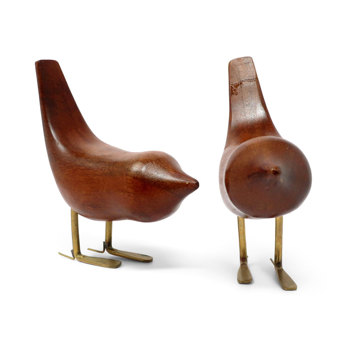 Pair of Danish Modern Teak and Brass Bird Sculptures