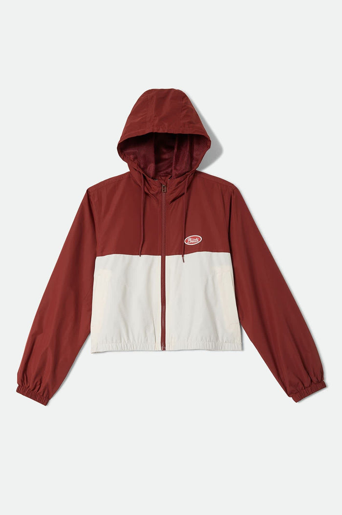 Women's Parsons Lightweight Hooded Windbreaker in the color Dark Brick/Whitecap - Front Product Laydown Image