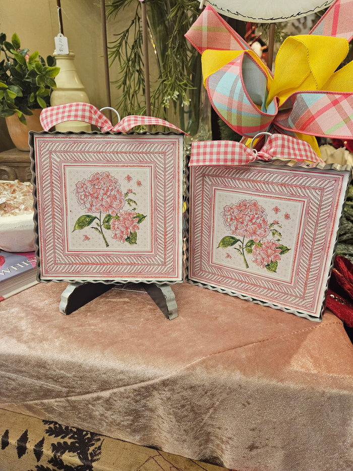 Pink Hydrangea Mini Print with Galvanized Frame