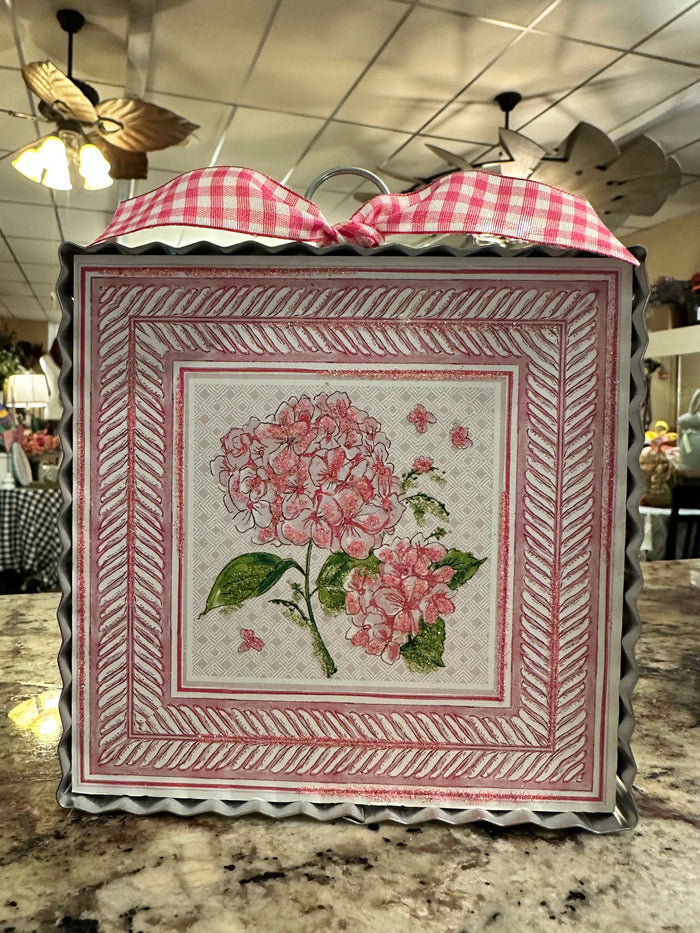 Pink Hydrangea Mini Print with Galvanized Frame
