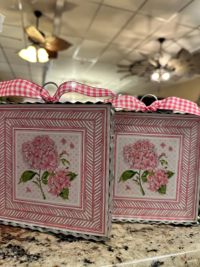 Pink Hydrangea Mini Print with Galvanized Frame