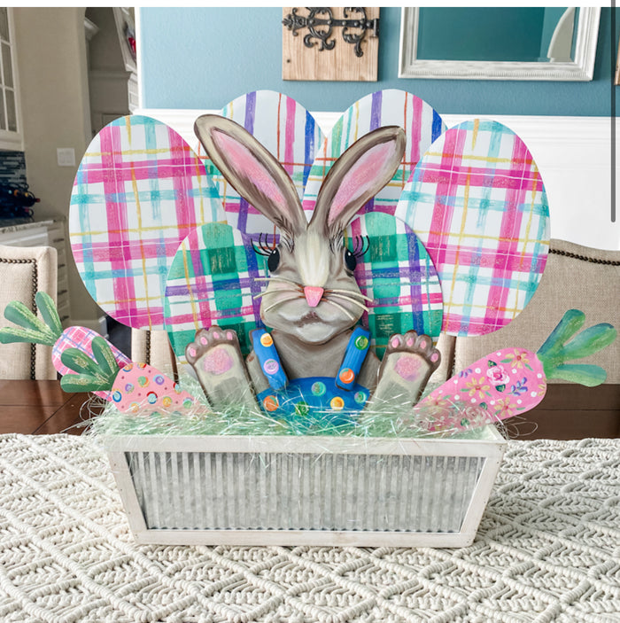 Plaid Metal Eggs Set of 3 Easter Outdoor Stakes in Pink, White and Blue