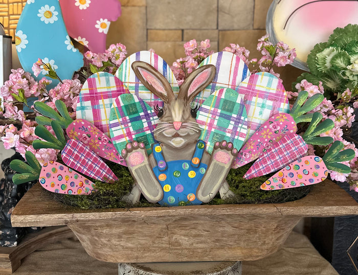 Plaid Metal Eggs Set of 3 Easter Outdoor Stakes in Pink, White and Blue