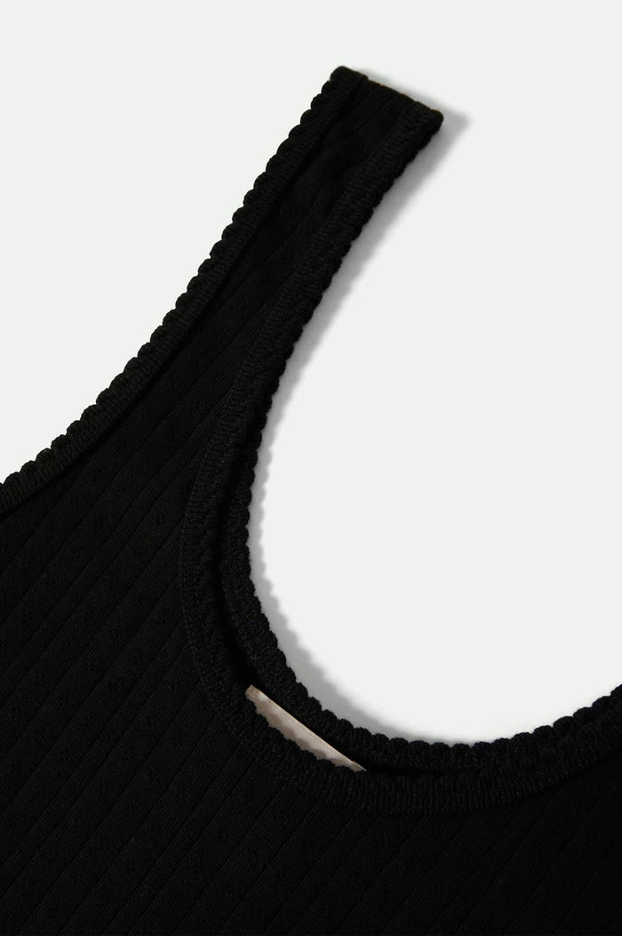 Women's Pointelle Slim Fit Tank in the color Black - Additional Laydown image