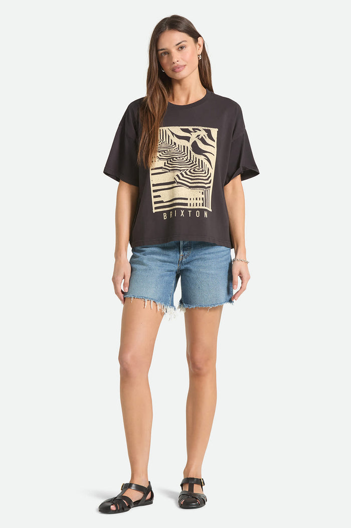Women's Poolside Boxy Crew T-Shirt in the color Washed Black - Additional Fit image