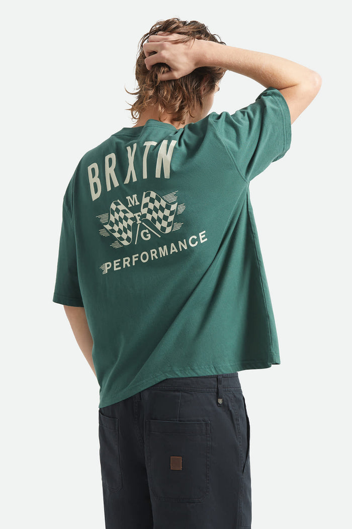 Men's Primary Short Sleeve Cropped Shirt in the color Primal Green - Men's Back View