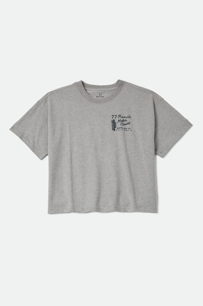 Women's Ranch Motor Court Boxy Crop Top in the color Heather Grey - Front Product Laydown Image