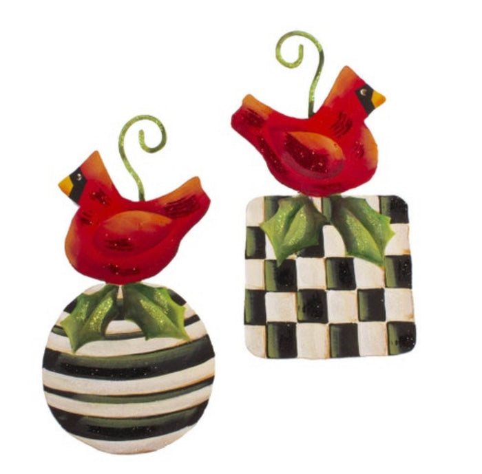 Red Cardinal Christmas Metal Ornaments Set of 2