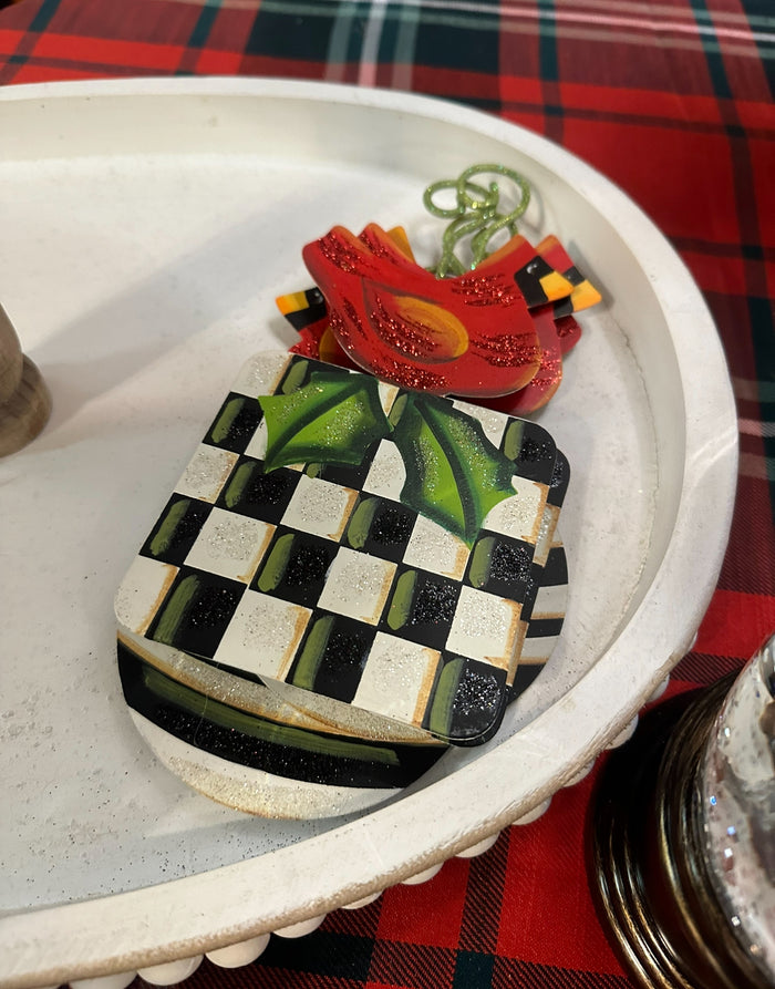 Red Cardinal Christmas Metal Ornaments Set of 2