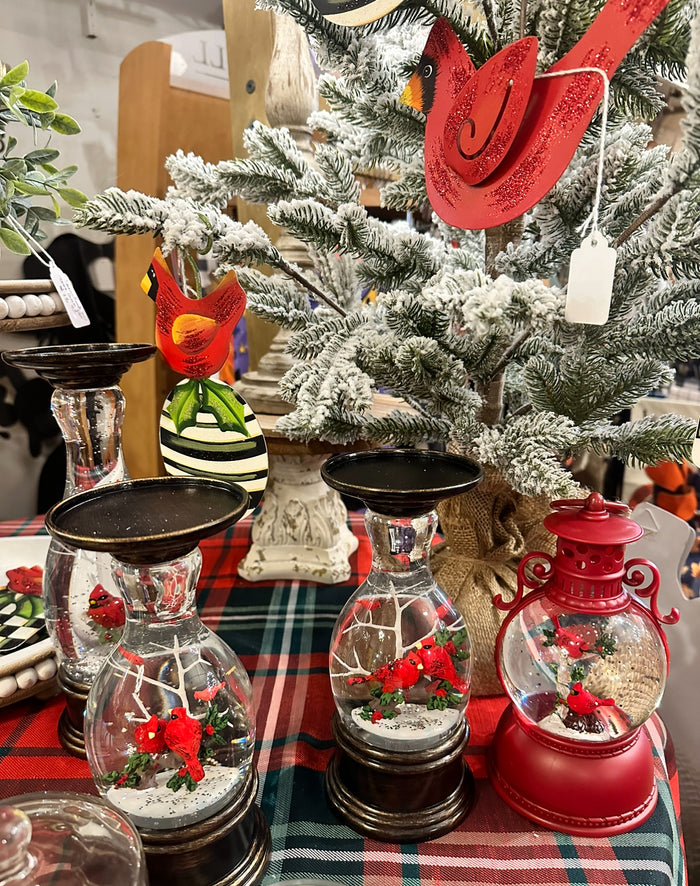 Red Cardinal Christmas Metal Ornaments Set of 2