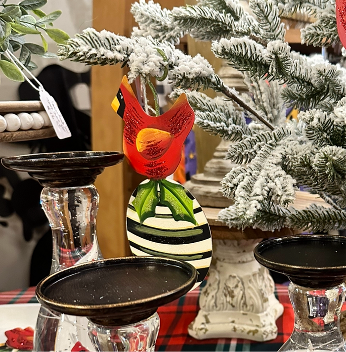 Red Cardinal Christmas Metal Ornaments Set of 2