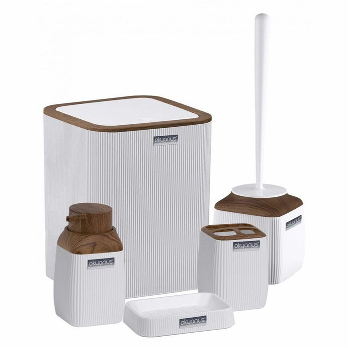 Ribbed Acrylic 5 Piece Bathroom Set with Wood Style Top