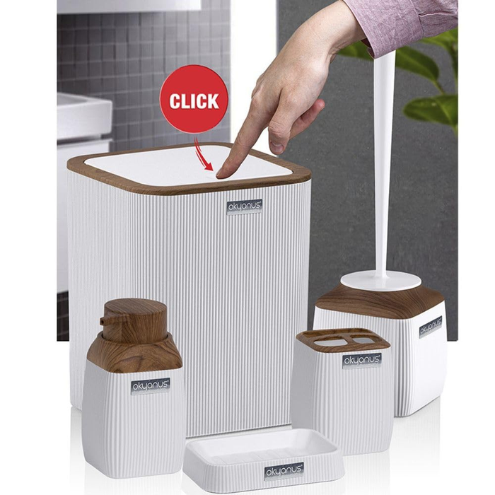 Okyanus bathroom set contents and components flat lay