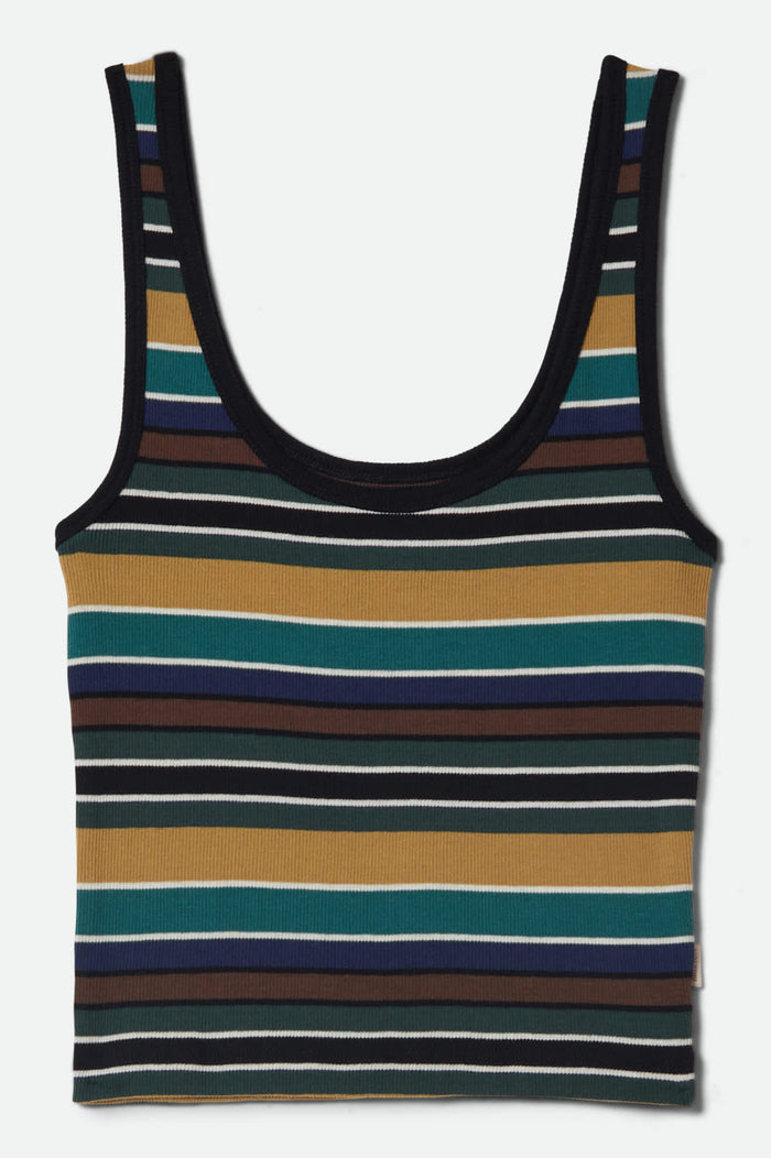 Women's Ringer Organic A-Tank in the color Multi Retro Stripe - Front Product View