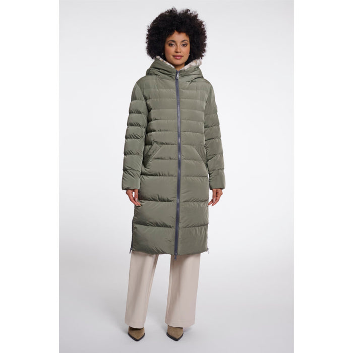 Rino & Pelle Keilafur.7002612 Misty Basil Light Leopard Padded Long Coat