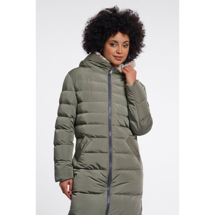 Rino & Pelle Keilafur.7002612 Misty Basil Light Leopard Padded Long Coat