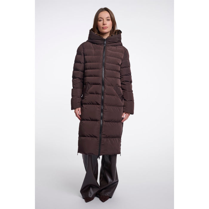 Rino & Pelle Keilafur.7002612 Peated Brown Leopard Padded Long Coat