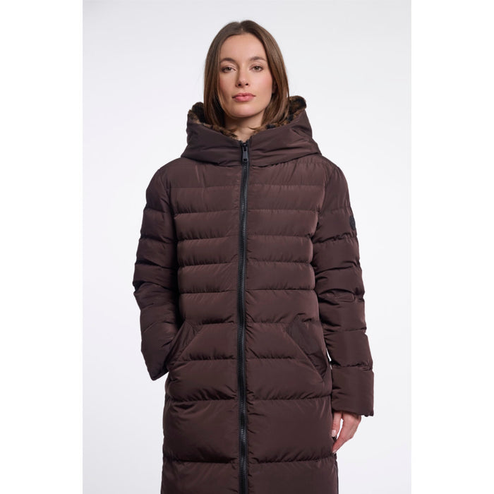 Rino & Pelle Keilafur.7002612 Peated Brown Leopard Padded Long Coat