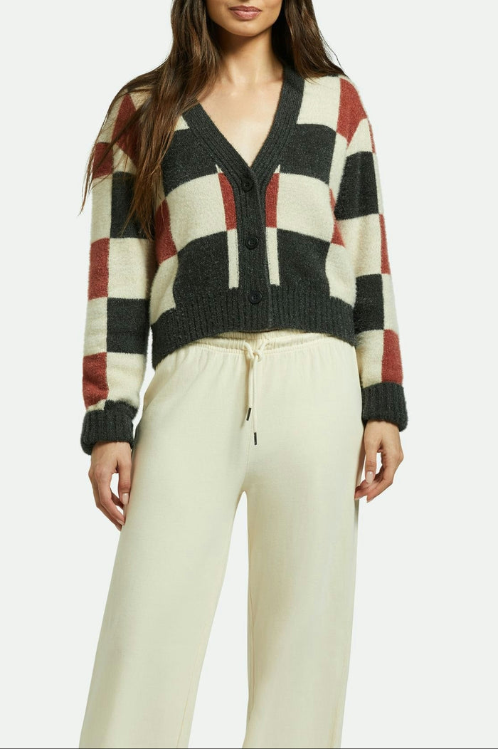Rivington Crew Cardigan - Cowhide/Whitecap/Black Check
