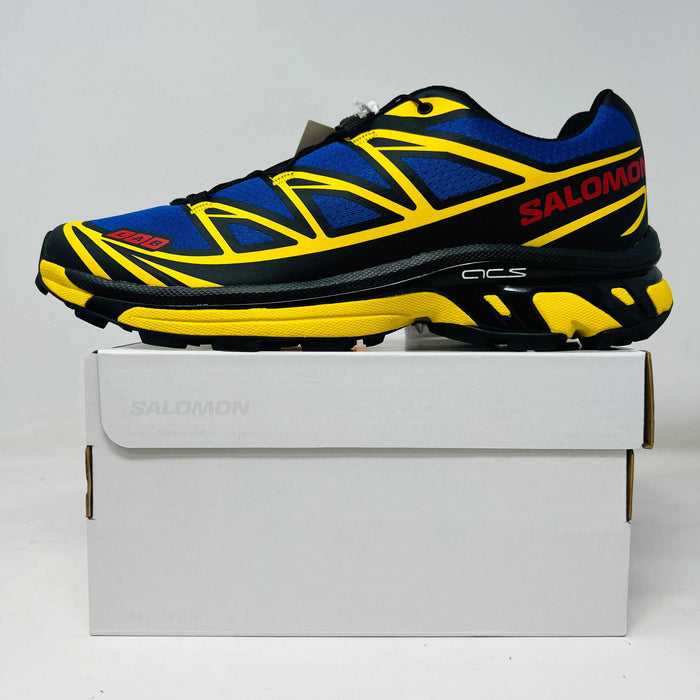 Salomon XT-6 JJJJound sneaker in nautical blue and lemon yellow on box, brand new 2025 model