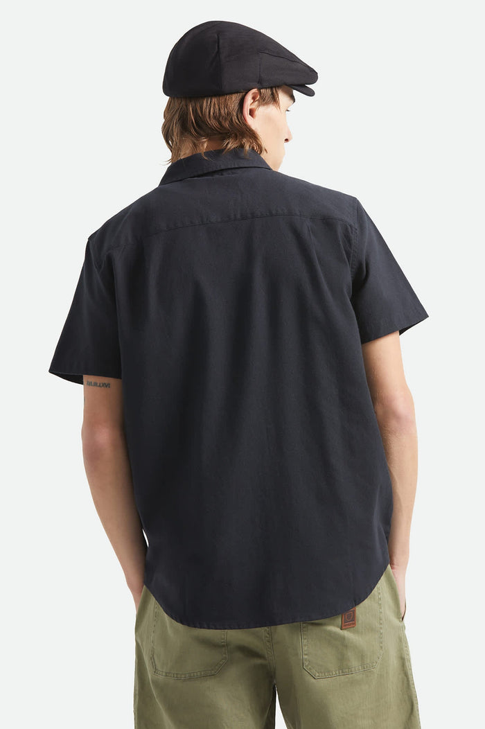 Men's Sanford Oxford Short Sleeve Shirt in the color Black - Men's Back View